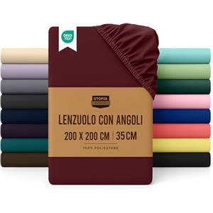 Utopia Bedding Lenzuolo con Angoli Due Piazze Matrimoniale - 200x200cm - Bordeaux - Microfibra di Poliestere Spazzolato - Lenzuolo sotto con Angoli Elasticizzato
