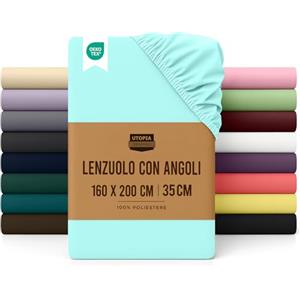 Utopia Bedding Lenzuolo con Angoli Due Piazze Matrimoniale - 160x200cm - Blu Spa - Microfibra di Poliestere Spazzolato - Lenzuolo sotto con Angoli Elasticizzato