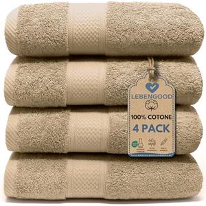 LEBENGOOD Set 4 Asciugamani da Bagno e Viso 4 Pezzi Morbidi Assorbenti Resistenti 50x90 cm 100% Cotone Spugna Americana Premium di Lusso Certificato OEKO-TEX®