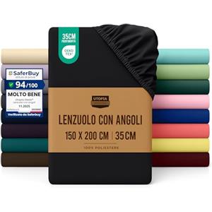 Utopia Bedding Lenzuolo con Angoli Due Piazze Matrimoniale - 150x200cm - Nero - Certifié Oeko-TEX - Microfibra di Poliestere Spazzolato - Lenzuolo sotto con Angoli Elasticizzato