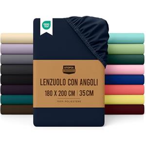Utopia Bedding Lenzuolo con Angoli Due Piazze Matrimoniale - 180x200cm - Blu Navy - Microfibra di Poliestere Spazzolato - Lenzuolo sotto con Angoli Elasticizzato