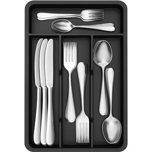 Lifewit Portaposate da Cassetto, Organizer Posate da Cassetto, Porta Posate Cucina Cassetto,19.8x31.5cm, Contenitore per Posate per Cucchiai, Forchette, Coltelli, Stoviglie, 4 Scomparti, Nero