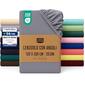 Utopia Bedding Lenzuolo con Angoli Una Piazza e Mezza Francese - 120x200cm - Grigio - Certifié Oeko-TEX - Microfibra Spazzolata - Lenzuolo Sotto con Angoli Elasticizzato