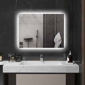 HOMCOM Specchio Bagno con Luce LED 80x60cm, Specchio per Bagno Retroilluminato Reversibile con Cornice, Antiappannamento, 3 Temperature Colore, Dimmerabile, Memory, in Vetro e Lega di Alluminio