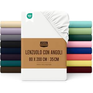 Utopia Bedding Lenzuolo con Angoli - 80x200cm - Bianco - Microfibra Spazzolata - Lenzuolo Sotto con Angoli Elasticizzato