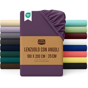 Utopia Bedding Lenzuolo con Angoli Due Piazze Matrimoniale - 180x200cm - Porpora - Microfibra di Poliestere Spazzolato - Lenzuolo sotto con Angoli Elasticizzato