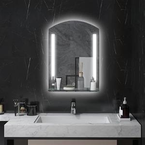 kleankin Specchio per Bagno con Luce LED Regolabile a 3 Colori e Mensola in Vetro, Specchio con Luci in Alluminio e Vetro Temperato, IP44, 50x12x70 cm, Argento