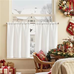 TOPICK Tende Passante tenda da bistrot porta finestra balcone stile country roulotte 2 pezzi corte Filtro della luce rustiche soggiorno doccia tenda per interni 70L x 60A cm, Bianco