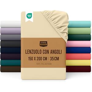 Utopia Bedding Lenzuolo con Angoli Due Piazze Matrimoniale - 150x200cm - Beige- Microfibra di Poliestere Spazzolato - Lenzuolo Sotto con Angoli Elasticizzato
