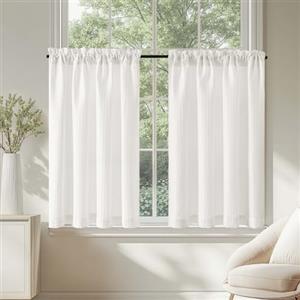 TOPICK Tende oscuranti da cucina bianche con coulisse, tenda corta con motivo a nido d'ape, semitrasparente, per piccole finestre, camper, casa rustica, set da 2 pezzi, 90 x 90 cm