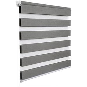 WOLTU Tenda a Rullo per interni Doppio Strato Giorno e Notte, Fissaggio a Morsetto Senza Foratura 55l x 150A cm Legno Grigio, Tenda Traslucida e Oscurante per Finestra o Porta