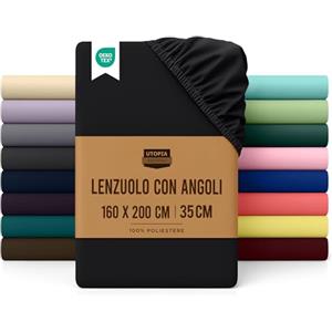 Utopia Bedding Lenzuolo con Angoli Due Piazze Matrimoniale - 160x200cm - Nero - Microfibra di Poliestere Spazzolato - Lenzuolo sotto con Angoli Elasticizzato