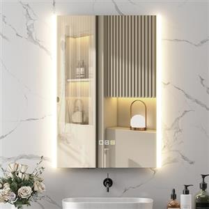 HOMCOM Specchio Bagno con Luce LED a 3 Colori 70x50 cm, Specchio da Parete in Vetro Temperato Reversibile con Luminosità Regolabile, Funzione Memoria, Antiappannamento, Interruttori Touch, IP44