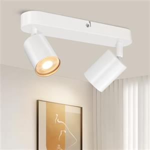 TaFiCo Faretto da Soffitto LED 2 Luci - Lampada GU10 Bianco - Plafoniera Moderna Orientabile per Soggiorno, Camera da Letto, Cucina - Senza Lampadina