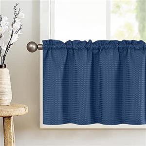 TOPICK Tende Passante tenda da bistrot Filtro della luce porta finestra balcone stile country roulotte corte rustiche soggiorno doccia tenda per interni 2 pezzi 150L x 45A cm, Blu