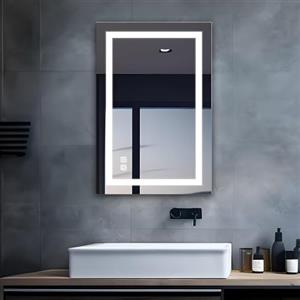 MIQU Specchio da bagno LED con illuminazione 50x70 cm Specchio da bagno, Grande specchio da bagno con presa Touch dimmerabile Caldo/Bianco Luce frontale antiappannamento Specchio da parete per bagno