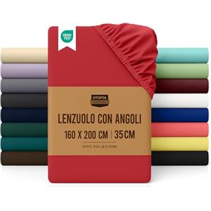 Utopia Bedding Lenzuolo con Angoli Due Piazze Matrimoniale - 160x200cm - Rosso - Microfibra di Poliestere Spazzolato - Lenzuolo sotto con Angoli Elasticizzato