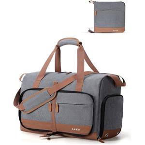 Lekesky Borsone da Viaggio Donna Uomo 30L, Borsa da Viaggio Weekend Pieghevole con Scomparto Scarpe e Tracolla, Leggero Impermeabile Borse Bagaglio a Mano per Palestra Ospedale Mare Vacanza, Grigio
