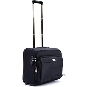 R.Leone Valigia bagaglio a mano 2 Ruote rinforzate Pilota Poliestere Stoffa adatto easyjet 45X36X20 (Nero)