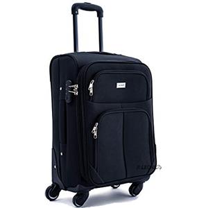 R.Leone Valigia da 1 pezzo Fino a Set 3 Trolley Espandibile grande, medio e bagaglio a mano 4 ruote in stoffa 214 (Nero, S Bagaglio a mano)