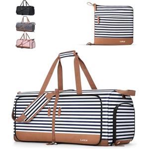 Lekesky Borsone da Viaggio Borsone Palestra Donna Uomo 80L, Borsa da Viaggio Weekend Pieghevole con Scomparto Scarpe e Tracolla, Leggero Impermeabile Borse Bagaglio a Mano per Sport Ospedale, Strisce