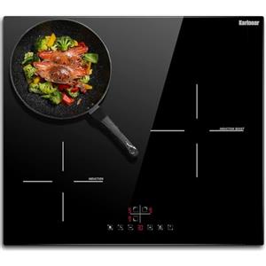 Karinear Piano Cottura a Induzione 3 Fuochi, 5200W Piano Cottura Elettrico Incasso con Controllo Toccare, 60cm Piastra a Induzione 3 Zone con Timer, Blocco Bambini, Power Boost, Pause, Senza Spina