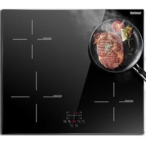 Karinear Piano Cottura a Induzione 4 Fuochi, 6600W Piano Cottura Elettrico Incasso con Controllo Toccare, 60cm Piastra a Induzione 4 Zone con Timer, Blocco Bambini, Power Boost, Pause, Senza Spina