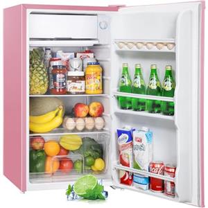 Upstreman 91L Frigorifero Piccolo Con Vano di Raffreddamento Rapido, Silenzioso, Termostato Regolabile, Scomparto per Verdure, Mini Frigo da Camera, Dormitorio, Ufficio, Rosa -BR321