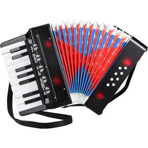 TLGREEN Fisarmonica per Bambini,17 Tasti 8 Bassi Pianoforte Organetto con Cinghie Regolabili,Fisarmonica a Bottonicon per Adulti e Bambini dai 3 anni,Concertina Strument Musicale per Principianti (Nero)