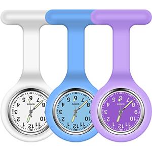 Vicloon Orologio da Infermiere, 3Pcs Orologio per Infermieri in Silicone con Spilla, Infermieri Fob Medical Watch Quandrante Rotondo, Orologi da Tasca per Medici e Paramedico