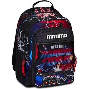 Mitama Zaino Triplo Scomparto Monster Bite con Tasca frontale, Nero e Rosso, Scuola Elementare e Tempo Libero, Bambino Ragazzo