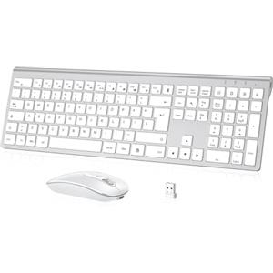 cimetech Tastiera e Mouse Wireless - cimetech Tastiera Wireless Ricaricabile 2.4G, Layout Italiano QWERTY, Tastiera Design Ergonomico, Ultra Sottile per Computer/Desktop/PC/Laptop/Windows 10/8/7 (argenteo）