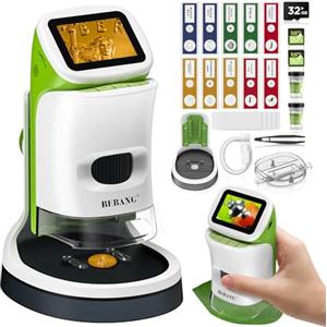 BEBANG Microscopio Bambini 6-12 Anni Digitale Portatile con Supporto e schermo 4K da 2 pollici, 1000X Kit Scientifico Regalo di Natale e Compleanno per Ragazzi e Ragazze