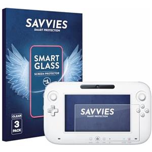 savvies 3 Pezzi Pellicola Protettiva Vetro per Nintendo Wii U GamePad (Controller) 9H Protezione Schermo, Lamina di Vetro, Trasparente, senza Bolle, Anti-Impronta, Anti Graffio
