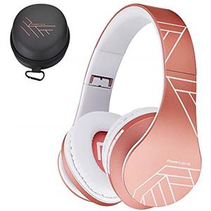 PowerLocus Cuffie Bluetooth Over Ear, Cuffie Wireless Bluetooth 5.3, Hi-Fi Stereo Suono, Senza Fili con Microfono, Pieghevoli, Micro SD/TF, FM Radio per Viaggio/Telefono/PC/Ufficio (Oro Rosa)