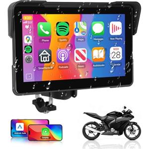 Rimoody Wireless Carplay Motorbike Navi Android Auto, 7 Pollici Touchscreen Autoradio Portatile per Moto, Wireless Carplay Display con Airplay/Android Cast/Dual Bluetooth/Navigazione/IP67 Impermeabile