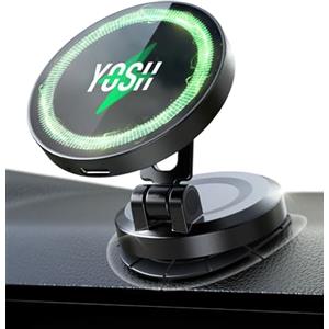 YOSH Caricatore Wireless Auto per Magsafe da Cruscotto [15W Ricarica Veloce & Pieghevole], Supporto Telefono Auto Magnetico, Ricarica Wireless per iPhone 16/15/14/13/12 & adatto a custodia MagSafe