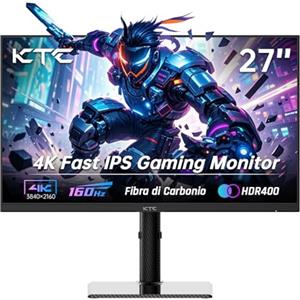 KTC Monitor Gaming 4K 160Hz 144Hz, Pannello Fast-IPS 1ms 27 Pollici Monitor, HDR 400, 132% sRGB, Guscio in fibra di carbonio, Supporto regolabile, DP1.4 / HDMI 2.1 per giocatori e progettisti