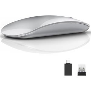 Uiosmuph U58 Mouse Senza Fili, 2.4G Ricaricabile Mouse Wireless Silenzioso Mouse Ottico Wireless Senza Fili con Ricevitore Nano USB per PC/Laptop (Argento)