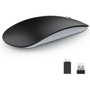 Uiosmuph U58, mouse wireless 2.4G, mouse wireless silenzioso, ultra sottile, 1600 DPI per ricevitore USB di tipo C, compatibile con Windows/Mabook/Linux/Mac (nero opaco)