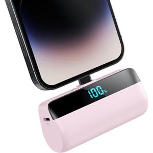 Feob Mini Power Bank per iPhone, 5200mAh 20W PD Caricabatterie Portatile Ultra Compatto Powerbank Batteria Esterna con LED Display Compatibile con iPhone 14/14 Pro Max/13 Pro/13/12/11/XR/XS/8/7-Rosa