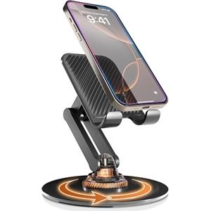 COOPER 360° Stand - Supporto Telefono Scrivania et Porta Cellulare da Tavolo | Rotazione a 360° con Clic, Multi-Angolo, Base in Metallo Antiscivolo, Porta Telefono Pieghevole e Portatile (Nero)