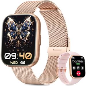 SLOKSFil Smartwatch Donna, 1.75" TFT Fitness Orologio, con Chiamate Bluetooth 24H Frequenza Cardiaca SpO2 Sonno 120+ Modalità Sport Fisiologia Femminile IP68 Contapassi, per Android iOS (Oro Rosa)
