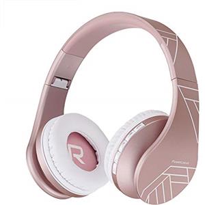 PowerLocus Cuffie Wireless Bluetooth, Cuffie Senza Fili Over Ear con Microfono Hi-Fi Audio Stereo, Pieghevoli, Cuffie Wireless e Cablate, Micro SD/TF per Ufficio/Adulti/Telefono/PC/TV (Oro Rosa)