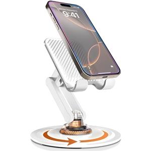 COOPER 360° Stand - Supporto Telefono Scrivania et Porta Cellulare da Tavolo | Rotazione a 360° con Clic, Multi-Angolo, Base in Metallo Antiscivolo, Porta Telefono Pieghevole e Portatile (Bianco)