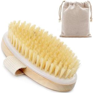Generico Spazzola corpo a secco setole naturali Made in Italy e manico in legno - Dry Brush Massaggio anticellulite e pulizia pelle morta effetto Scrub esfoliante