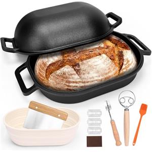 GFTIME Pentola in ghisa, 40 cm, per pane, pane con coperchio, robusta teglia per pane con coperchio, ideale per pane, pane, pane, pane, pane e pane tostato