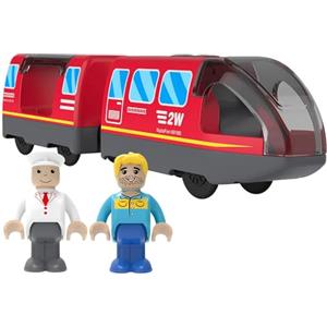 Foreverup Treno Elettrico per Bambini, Locomotiva ad Azione a Batteria Connessione Magnetica, ferroviari in legno giocattolo ad alta velocità, Giocattolo Regali per Ragazze Ragazzi(Rosso)