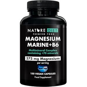 Nature Diet Magnesium Marine + B6-375 mg di Magnesio per porzione - 150 Capsule Vegane - Complesso Multiminerale con Aquamin - Sostiene la Salute di Ossa, Muscoli e Cuore - Scorta per 2,5 mesi