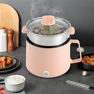 Aohuada Pentola antiaderente portatile da 1,7 l, multicooker elettrico con doppio controllo di potenza per Stir Fry, bistecca, pasta, stufa ramen, dormitorio rosa